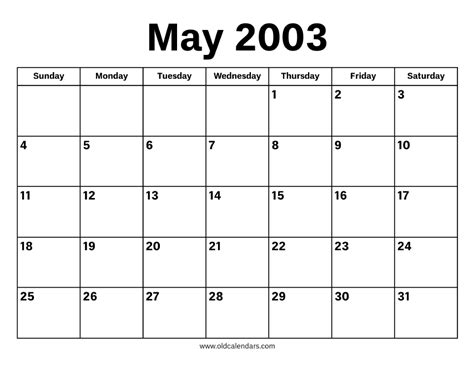 May 2003 Calendar